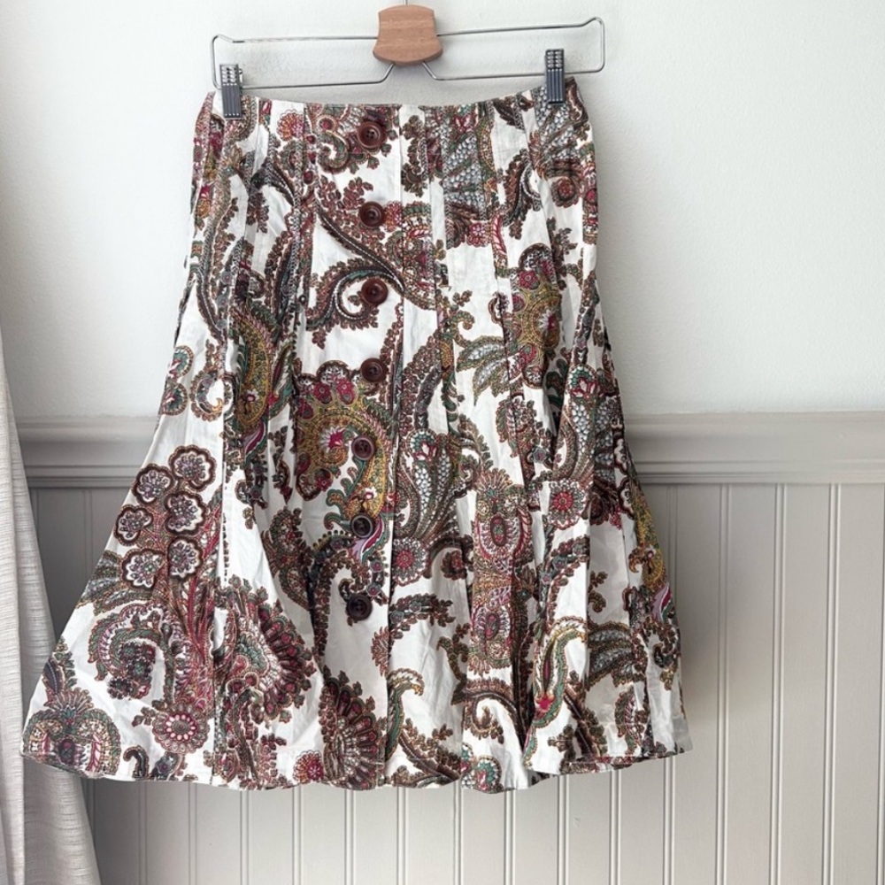 CAbi Paisley Print Midi Skirt - White and Brown size 0